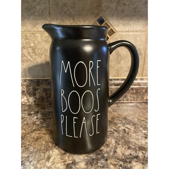 Rae Dunn black and green ceramic MORE BOOS PLEASE Drink pitcher Halloween decor - Picture 1 of 8